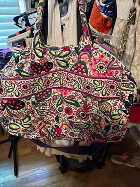 Vera Bradley Quilted Floral Tote in White, Pink, Green, Purple